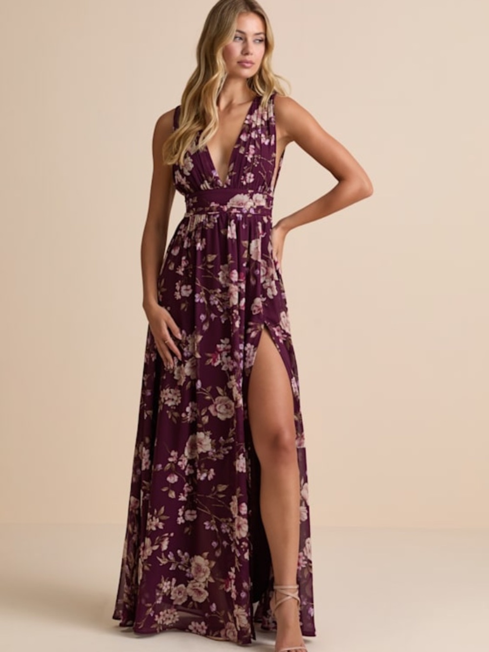 Lulus Heavenly Hues Plum Floral Maxi Dress Purple - Size S